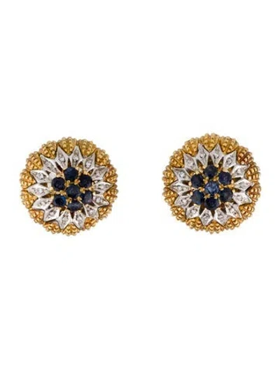 Pre-owned Earrings 18k Sapphire & Diamond Clip-on  In Multi