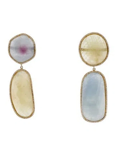 Pre-owned Earrings 18k Sapphire & Diamond Drop  In Multi
