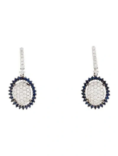 Pre-owned Earrings 18k Sapphire & Diamond Drop  In Multi