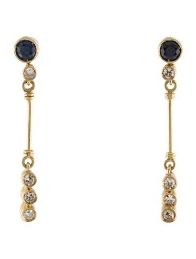 Pre-owned Earrings 18k Sapphire & Diamond Drop  In Multi