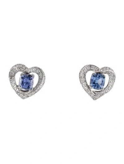 Pre-owned Earrings 18k Sapphire & Diamond Earclip  In Multi