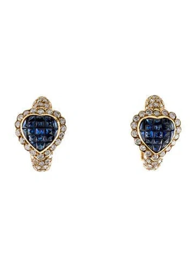 Pre-owned Earrings 18k Sapphire & Diamond Earclips In Multi