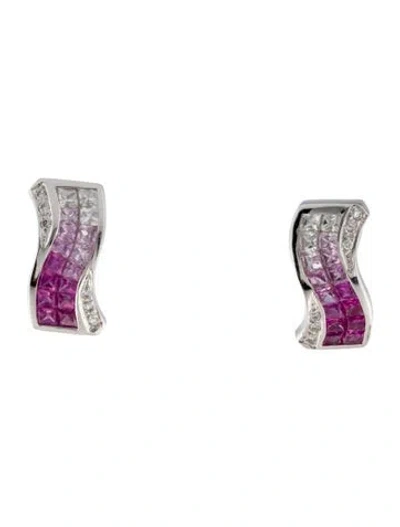 Pre-owned Earrings 18k Sapphire & Diamond Earclips In Multi