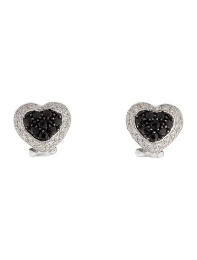 Pre-owned Earrings 18k Sapphire & Diamond Heart Earclips In Multi