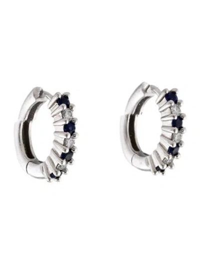 Pre-owned Earrings 18k Sapphire & Diamond Hoop Huggie  In Multi