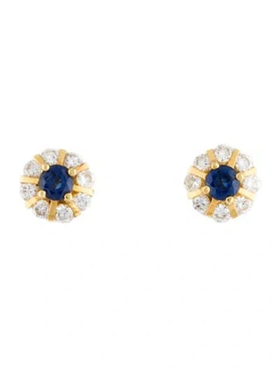 Pre-owned Earrings 18k Sapphire & Diamond Stud  In Multi