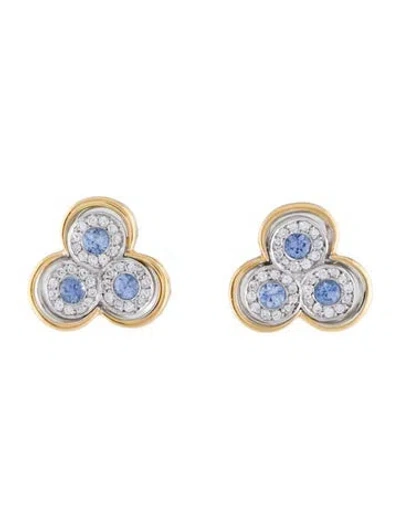 Pre-owned Earrings 18k Sapphire & Diamond Stud  In Multi