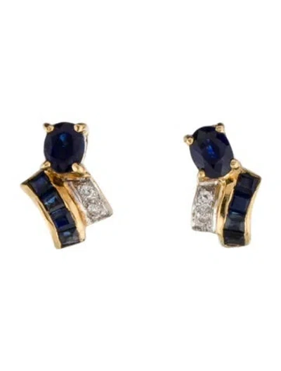 Pre-owned Earrings 18k Sapphire & Diamond Stud  In Multi