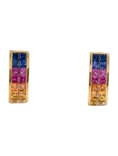 Pre-owned Earrings 18k Sapphire & Ruby Huggies In Multi