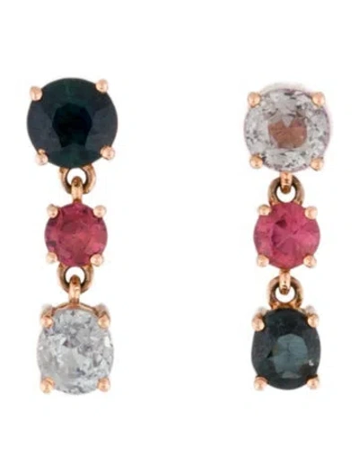 Pre-owned Earrings 18k Sapphire & Spinel Drop  In Multi