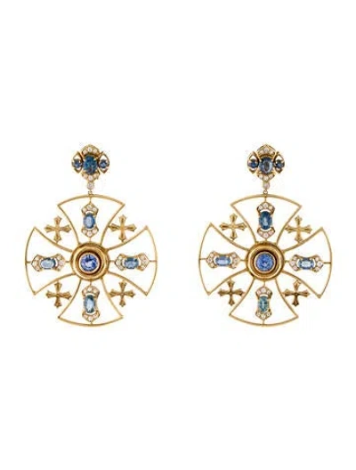Pre-owned Earrings 18k Sapphire Drop  In Multi