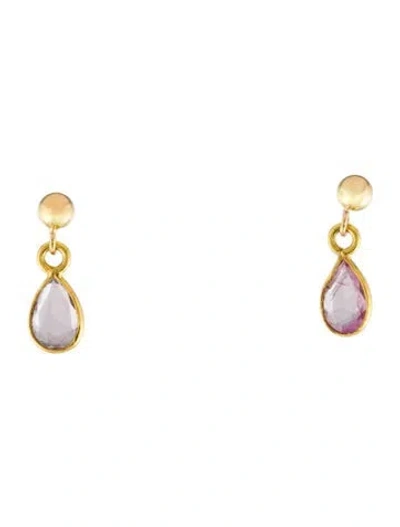Pre-owned Earrings 18k Sapphire Drop  In Multi