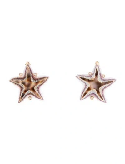 Pre-owned Earrings 18k Shell & Diamond Starfish Earclips In Multi