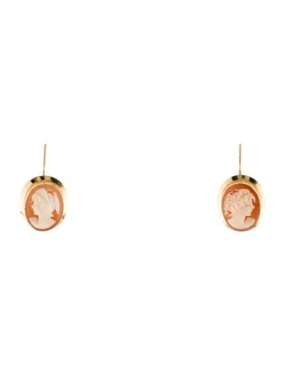 Pre-owned Earrings 18k Shell Cameo Drop  In Multi