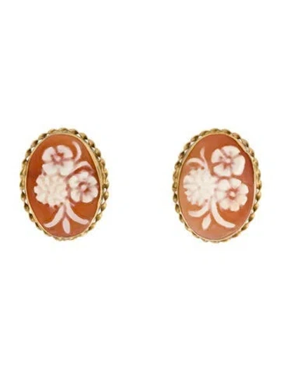 Pre-owned Earrings 18k Shell Floral Cameo Stud  In Multi