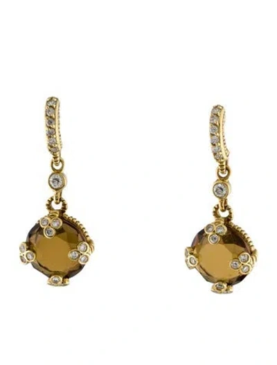 Pre-owned Earrings 18k Smoky Quartz & Diamond Drop  In Multi