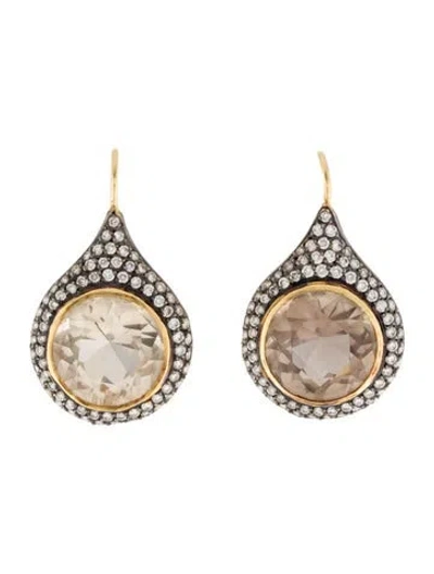 Pre-owned Earrings 18k Smoky Quartz & Diamond Drop  In Multi