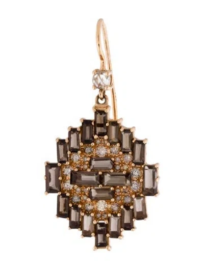 Pre-owned Earrings 18k Smoky Quartz & Diamond Single Drop Earring In Multi