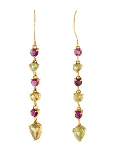 Pre-owned Earrings 18k Sphene, Ruby & Sapphire Drop  In Multi