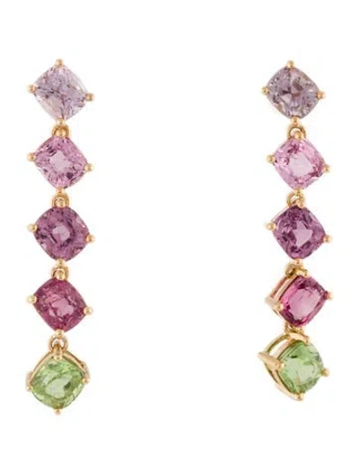 Pre-owned Earrings 18k Spinel & Peridot Drop  In Multi