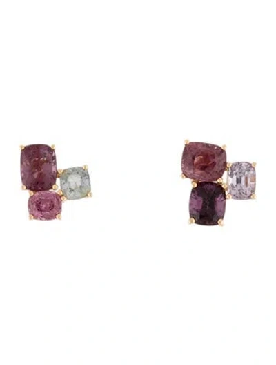 Pre-owned Earrings 18k Spinel Stud  In Multi