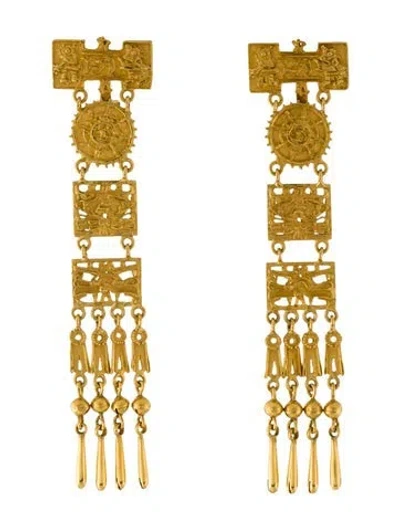 Pre-owned Earrings 18k Textured Fringe Drop Earclips In Multi