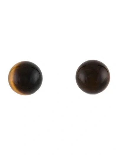 Pre-owned Earrings 18k Tiger's Eye -quartz Stud  In Multi