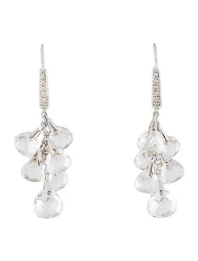Pre-owned Earrings 18k Topaz & Diamond Drop  In Multi