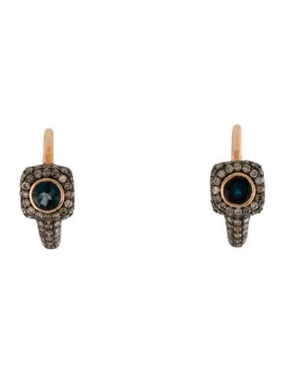 Pre-owned Earrings 18k Topaz & Diamond Drop  In Multi