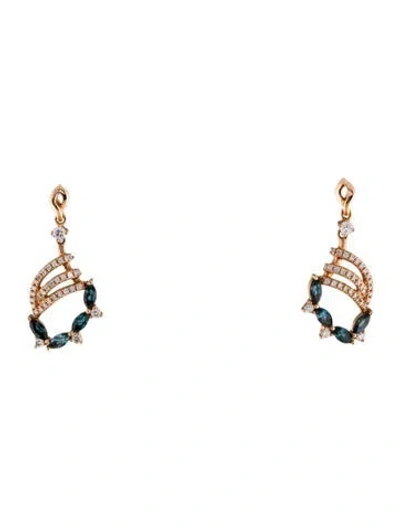 Pre-owned Earrings 18k Topaz & Diamond Drop  In Multi