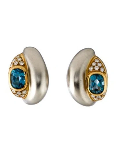Pre-owned Earrings 18k Topaz & Diamond  In Multi