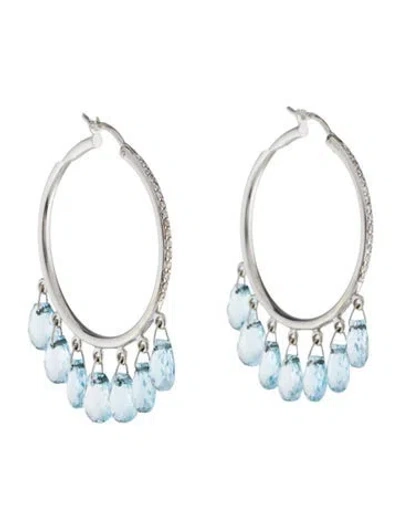 Pre-owned Earrings 18k Topaz & Diamond Hoop  In Multi