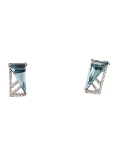Pre-owned Earrings 18k Topaz & Diamond Stud  In Multi