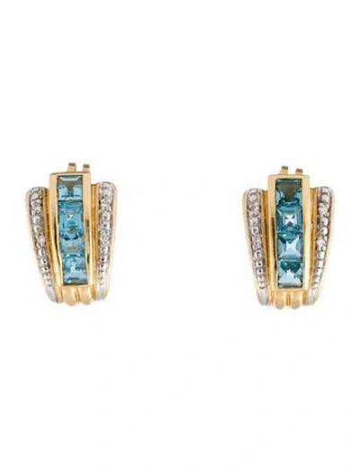 Pre-owned Earrings 18k Topaz & Diamond Stud  In Multi