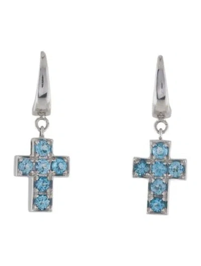 Pre-owned Earrings 18k Topaz Cross Drop  In Multi