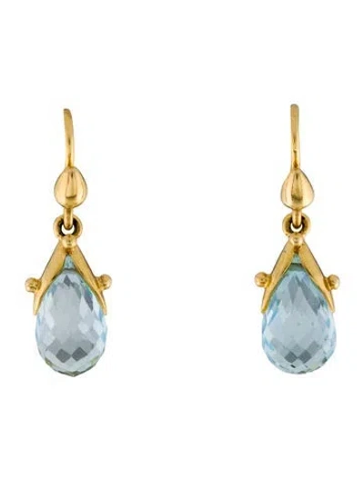 Pre-owned Earrings 18k Topaz Drop  In Multi
