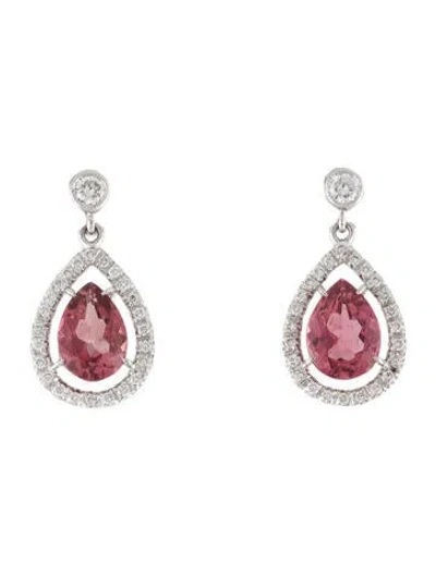 Pre-owned Earrings 18k Tourmaline & Diamond Drop  In Multi