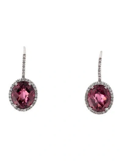 Pre-owned Earrings 18k Tourmaline & Diamond Drop  In Multi