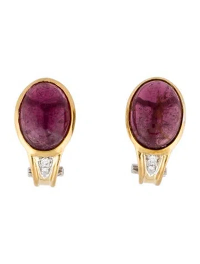 Pre-owned Earrings 18k Tourmaline & Diamond Earclips In Multi
