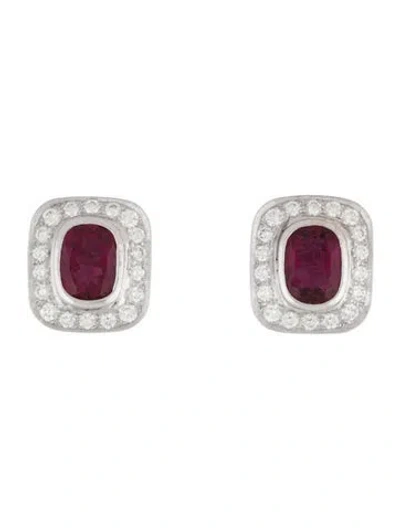 Pre-owned Earrings 18k Tourmaline & Diamond Halo Studs In Multi