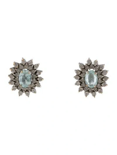 Pre-owned Earrings 18k Tourmaline & Diamond Stud  In Multi