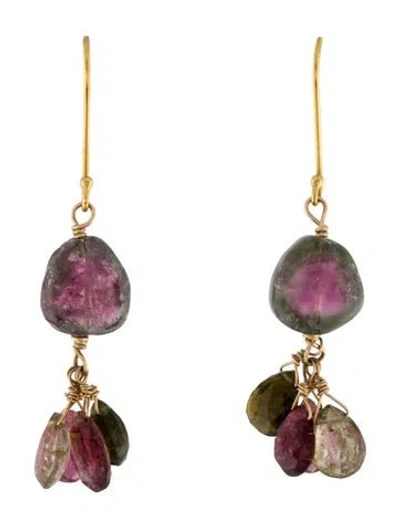 Pre-owned Earrings 18k Tourmaline Bead Drop  In Multi