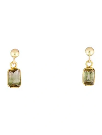 Pre-owned Earrings 18k Tourmaline Drop  In Multi
