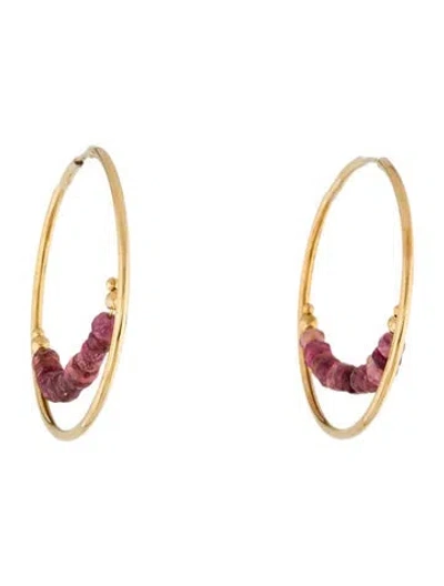 Pre-owned Earrings 18k Tourmaline Hoop  In Multi