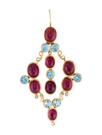 Pre-owned Earrings 18k Tourmaline, Topaz & Diamond Single Drop Earring In Multi