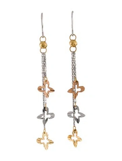 Pre-owned Earrings 18k Tricolor Butterfly Drop  In Multi