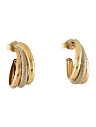 Pre-owned Earrings 18k Tri-color Huggie  In Multi