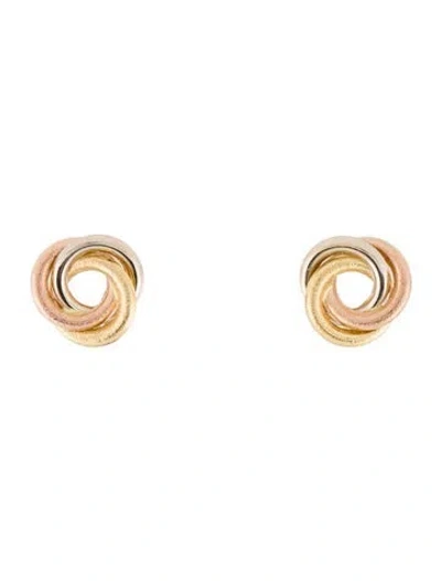 Pre-owned Earrings 18k Tricolor Interlocking Stud  In Multi