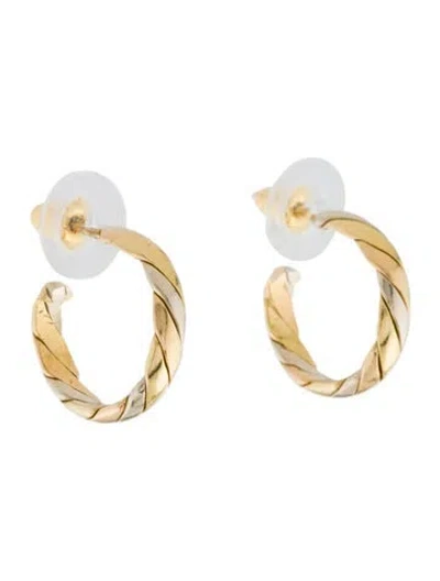Pre-owned Earrings 18k Tricolor Twist Hoop  In Multi