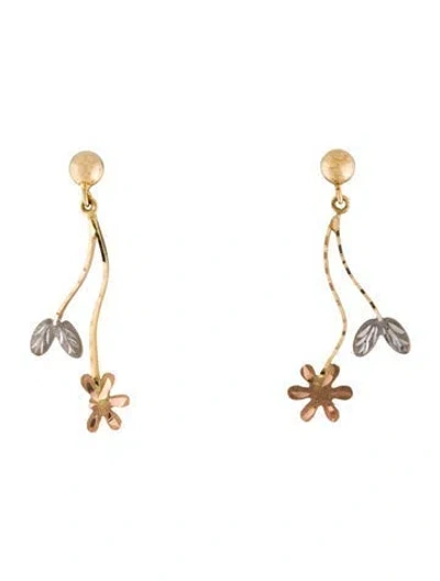 Pre-owned Earrings 18k Tri-tone Flower Drop  In Multi